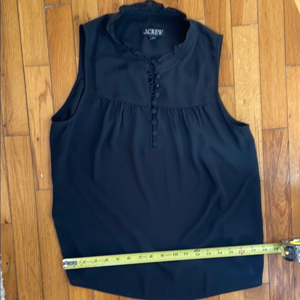 J Crew Sleeveless Chiffon Top, Black XS with ruffle neck and buttons